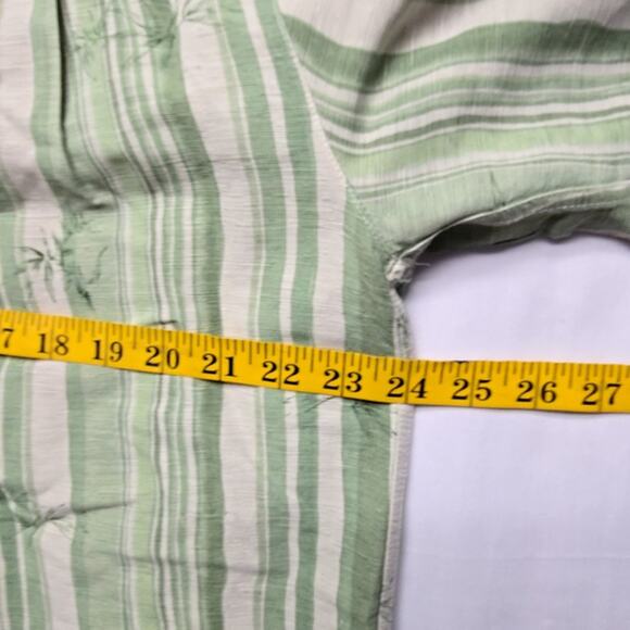 Havana Jack's Cafe Mens Large Green Striped Silk Shirt Tropical Casual Button Up - Picture 9 of 10